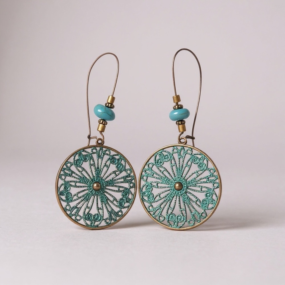 Boho Turquoise Beaded Mandala Dangle Earrings